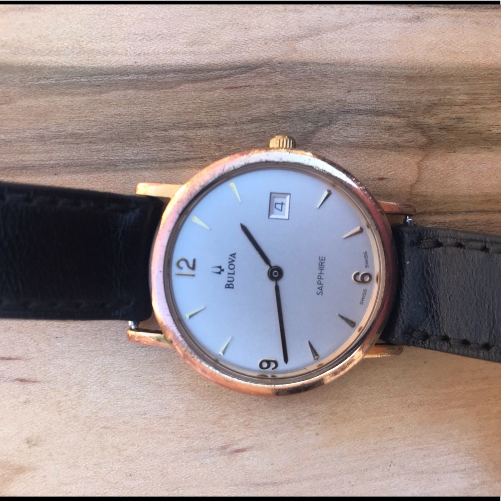 Gold tone Bulova Sapphire Crystal quartz